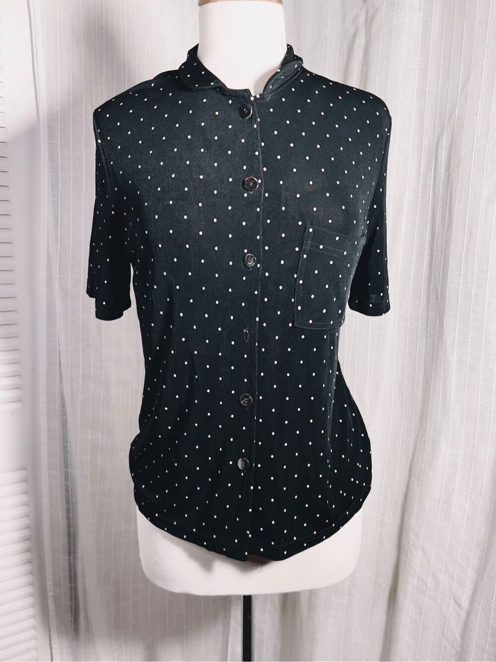 Norm Thompson Blouse Size S Vintage 90's Polka Dot Dark Academia Top